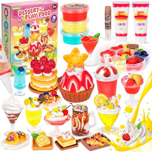 DECOHOME Spielzeug-Dessert-Set für Kinderküchen, Kristall-Slime-DIY-Spielzeug, Eiscreme-Dessert-Spielset, Küchenzubehör für Kinder, Rollenspielzeug für Kinder ab 8 Jahren, Jungen und Mädchen