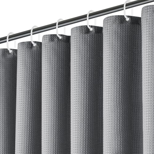Waffle Duschvorhang – 180 × 180 cm Shower Curtain Duschvorhang Kunstleinen wasserabweisend mit 12 Duschvorhangringe Waschbar Polyester Badvorhang Vorhang Textil Stoff Badewannenvorhang (Grau)