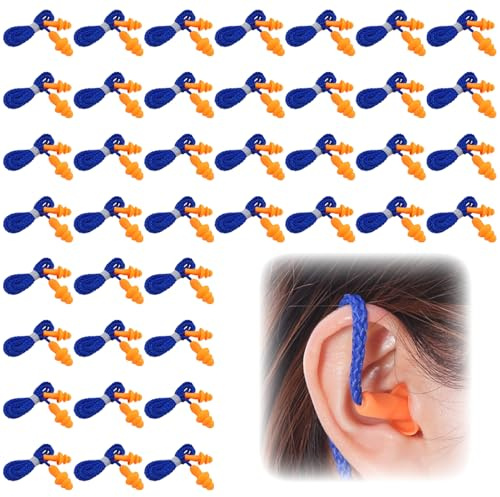 40 paia di tappi per orecchie anti rumore,tappi auricolari cablati per il sonno, anti-perdita con cavo di sospensione per la soppressione del rumore e la protezione dell'udito (blu)