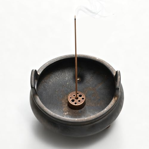 Urban Nest Portaincenso in Ceramica – Bruciatore di Incenso Smaltato per Bastoncini e Coni (Smalto Effetto Ruggine, 9.5×9.5×5.5 cm)