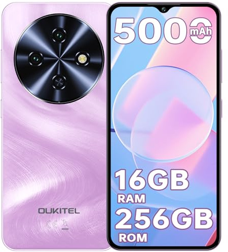 OUKITEL C5 Telephone Portable Pas Cher, 16 Go RAM + 256 Go ROM / 1 to TF, Smartphone Pas Cher 6.52 HD, Téléphone débloqué, Batterie de 5000 mAh, Double SIM, GPS, OTG, 13MP+5MP, Rose