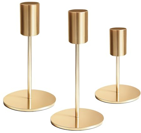 3 Piezas Candelabro Dorado, Candelabros Decorativos de Velas, Candelabro Decorativos, 8.5/14/16 cm Candelabros para Velas, para Decoración de Mesa de Boda