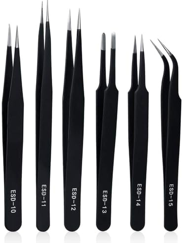 WUNZILO 6 piezas de cerámica de precisión, ESD Anti-estática Acero Inoxidable Pinzas, Tweezers Industriales para Electrónica, Joyería, Trabajo de Laboratorio, Artesanía