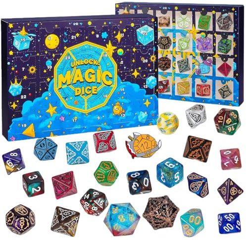 Julkalender - 24 dagar med adventsjultärningar, mysteriespel | RPG-adventskalender med 24 överraskningtärningar för tonåringar, kvinnor och män, rollspel, c