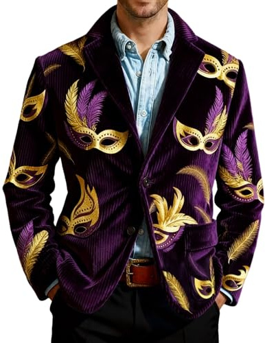 Generico Velluto A Coste Giacca Da Uomo Costume carnevale Stampa Del Pagliaccio Giacca elegante con stampa in velluto a coste per feste, con e texture (Dark Purple, XXL)