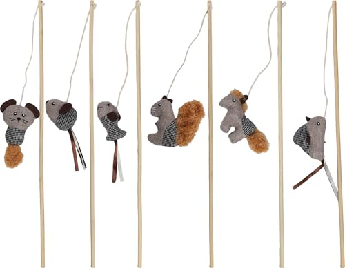 FLAMINGO Jouet Chat - Canne à pêche Brali Brune - avec Herbe à Chat et Rubans - Jouet interactif pour Chat - 53cm Assortiment