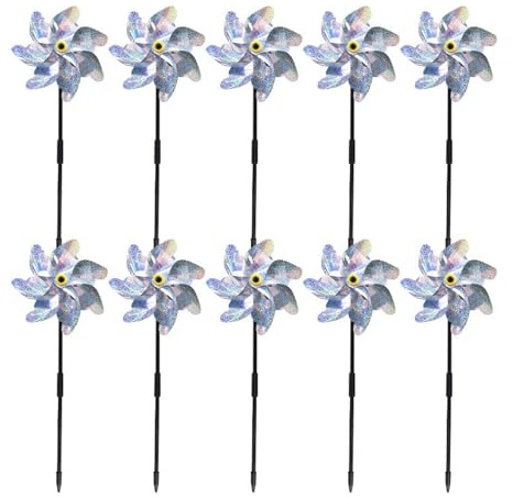 Rainway Molino de viento para pájaros, 10 unidades, reflectante, ahuyentador de pájaros, jardín y balcón, ahuyentador de palomas, molino de viento para proteger jardín, balcón