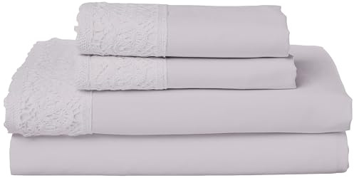 Modern Threads Amrapur Pacific Coast Textiles 4 PIECE CROCHET LACE MICROFIBER SHEET SET DOVE GRAY KING, Microfibre