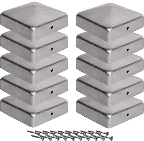 10 x Chapeau Poteau Bois 9x9 cm - Chapeau Poteau Bois en Forme de Pyramide en Acier Galvanisé pour Poteaux avec vis Viirkuja