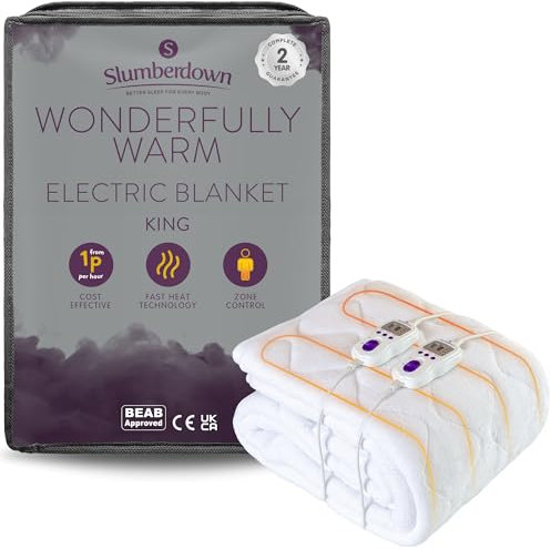 Slumberdown Luxury Electric Blanket King Size - Multi-Zone Single Control Fleece Blanket with 9 Heat Settings | BEAB-Approved, Easy Fit Straps & Washable Heated Blanket (160 × 150cm)