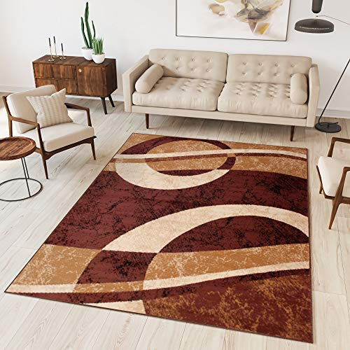 TAPISO Dream Teppich Wohnzimmer Modern Kurzflor Braun Hellbraun Beige Meliert Streifen Kreise Wellen Schlafzimmer Esszimmer ÖKOTEX 200 x 300 cm