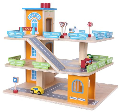 COIL Parking Garage Parking Garage Jeu en Bois Garage Ascenseur Garage Voiture Garage en Bois Enfants Jouets en Bois + Accessoires