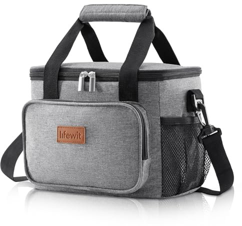 Lifewit Bolsa Termica Porta Alimentos 8.5L(12 Latas), Bolsa Comida Trabajo Hombre&Mujer, Lunch Bag Gande para Lonchera, Nevera Portatil Tela, Cooler Bag, Neveras de Acampada/Playa/Viaje, Gris