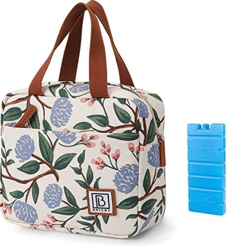 Brisby Kühltasche klein - 4L, Lunchtasche, Vierschicht isolierte Kühltasche mit Kühlelemente, vielseitige Lunchbag, für damen, in Farbe Blumen weiß
