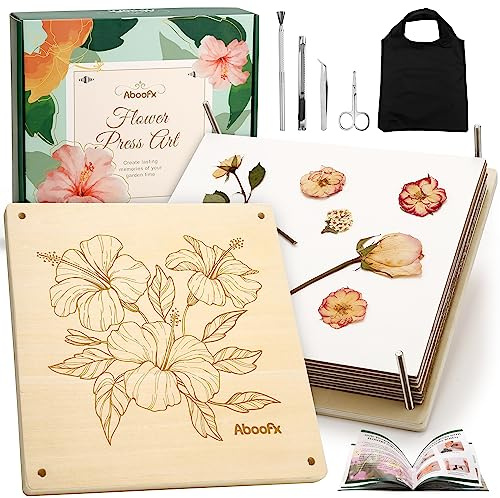 Aboofx Blumenpresse Groß aus Holz, 28x28 cm 10 Lagen – Pflanzenpresse Set mit Tasche, DIY Pressblumen Kit für Blumen Floristik Herbarium & Basteln, Blattpresse&Blumenpresse für Erwachsene&Floristen