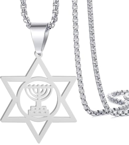 VASSAGO Collar con colgante de estrella de David para hombres y mujeres, con colgante de estrella judía de seis puntos, de acero inoxidable, hexagrama judío de Israel, Acero inoxidable