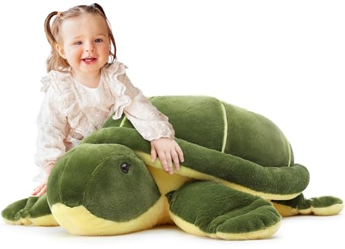 MorisMos Giant Green Tortoise Soft Toy, 85cm Cuddly Large Plush Turtle Teddy, Big Fluffy Gift for Boys Girls Birthday Christmas Deco