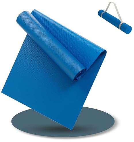 LILENO SPORTS Yoga Matte Blau (180x60cm) - Sport und Yogamatte extra rutschfest in 4 mm Dicke - Gymnastikmatte und Fitnessmatte für Workout und Yoga - Sportmatte für Zuhause