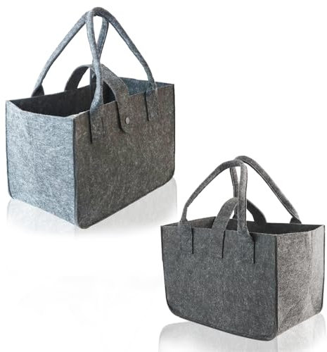 Parastar 2 Stück Filztasche Einkaufstasche,Tragetasche Filz Zur Einkaufen,30 x 20 x 18 CM Faltbar Groß Tragetasche,Faltbar Filztaschen Shopper,Filztasche Klein Zur Spielzeug,Shopping Bag Zur Ausgehen
