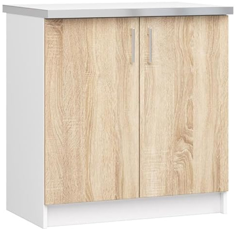 BDW - Küchenschrank - Schrank Küche mit Türen und Arbeitsplatte - Schrank 80 cm breit, 85 cm hoch - Küchenschränke Einzeln, Küchenmöbel Einzelteile (Weiss/Eiche Sonoma)