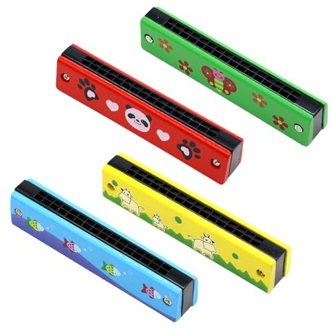 Harmonica Kids, 4 PCS Cartoon Blues Harmonica in C with Double Row of 16 Holes Diatonic Harmonicas for Beginners Students Children’s Music Gifts