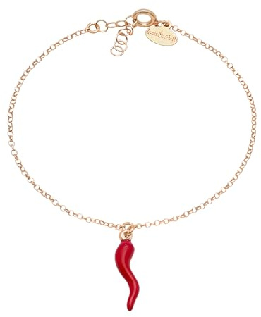 Louis Ciocchetti dal 1887 Bracciale Argento 925 con Corno Portafortuna, smaltato, catenina colore oro Regolabile, Idea Regalo Uomo e Donna, Made in Italy