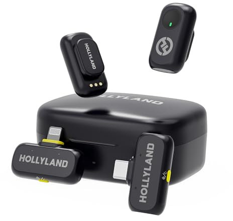Hollyland LARK A1 Wireless Mini Microphone for iPhone15/16 & Android, Pure Sound, Noise Cancelling, Magnetic Microphone for YouTube, TikTok, Podcast, Vlogging(2TX+2RX+Charging Case)-Black