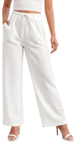 Zilams Pantalon Femme Été Pantalon Lin Femme Coton avec Cordon et Poches | Taille Elastique,Chic Fluide Linen Pants Women,Léger Casual