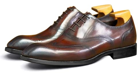ENWIND Chaussure Brogue Homme en Cuir, Lacets Business Chaussures de Ville Derby Chaussures de Mariage Oxford Costume Vintage Chaussures,Marron,41 EU