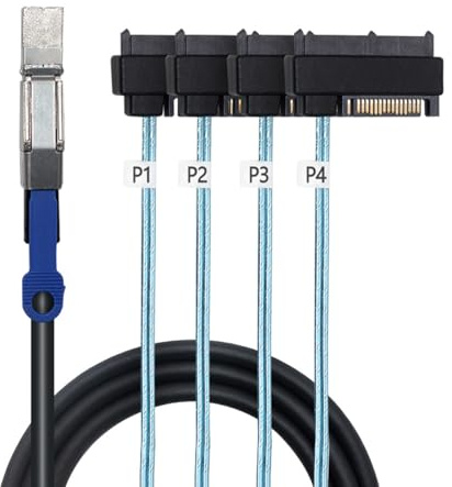 Compatible with Mini SAS HD SFF-8644 — to SFF-8482 29P 2-in-1 SATA Hard Drive Data Cable, 28AWG Copper, 12G High-Speed Harness (0.5M/19.68in)