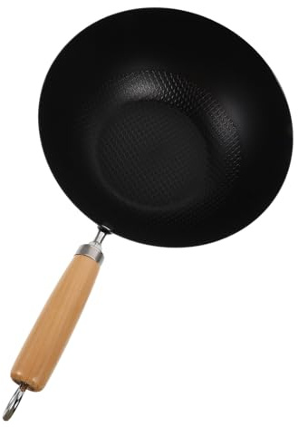 TIDTALEO Piccola Padella Wok in Ferro Battuto 24 Cm senza Coperchio, Wok a Fondo Tondo per Cucina Casalinga e Ristoranti All’aperto, Accessorio da Cucina per Fornello a Gas e Fritture