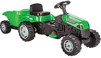 PILSAN Ride On Traktor und Anhänger & Aktiver Trettraktor, Kinder Aufsitztraktor mit Anhänger, Verstellbarer Sitz, Quietschhorn, 3+ Jahre