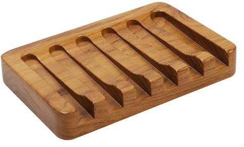 Soap Dish for Shower by HTB, Teak Wood Bathroom Soap Holder for Soap Bar, Self Draining Soap Container for Kitchen Sponage
