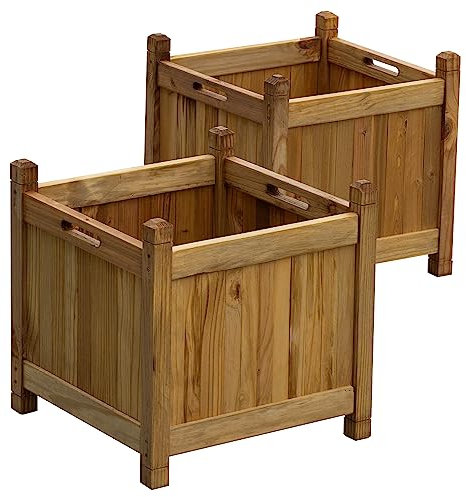 Woodside Square Wooden Garden Planter Box, Outdoor Plant Pot with Liners (pack of 2)