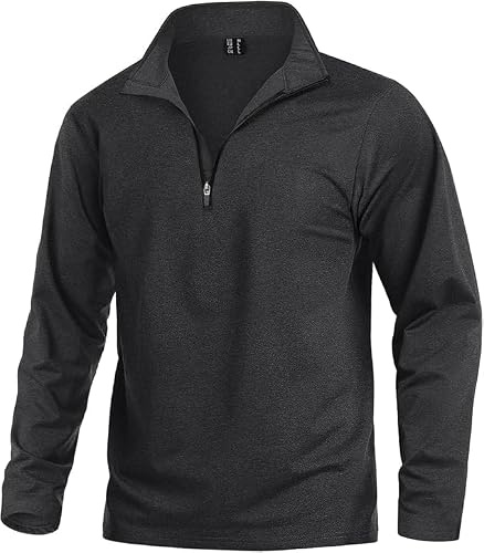 KEFITEVD Camiseta deportiva de manga larga con cremallera de 1/4 para hombre, para gimnasio, correr, senderismo, pesca, cuello alto