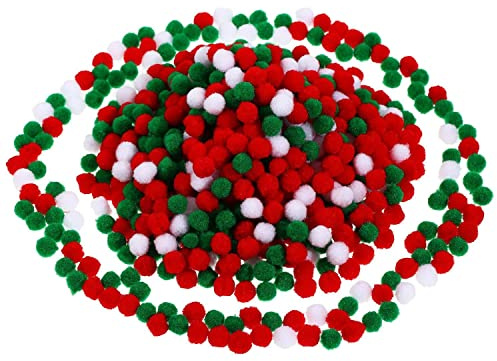 LEZQHB 500 pcs Pom-Poms Ball, 8mm Christmas pom poms Crafts Small Mini Poms for Crafts - White+Red+Green