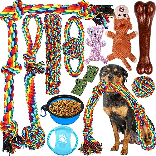 XLMYS 17 PCS Dog Chew Toys for Aggressive Chewers, Puppy Teething Chew Toys Dog Rope Toys Tug of War Dog Toys for Puppy Teething