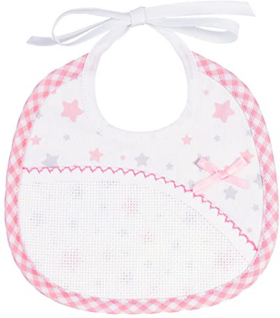 Filet - Bavaglino per Neonato in Piquet di Cotone con Stampa Stelline Multicolor | Tasca in Tela Aida da Ricamare | Dims 18x18 cm | Made in Italy, Rosa