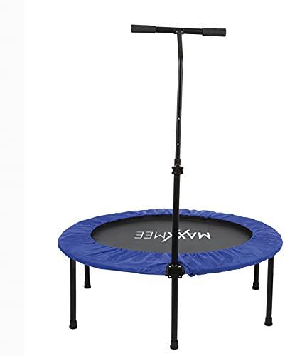 MAXXMEE Fitness Trampolin | Höhenverstellbarer Haltestange | Schnell und Leicht auf- und abbaubar - einfach platzsparend verstauen | Maximale Belastbarkeit ca. 100 kg [blau/schwarz]