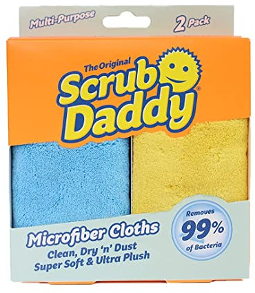 Scrub Daddy Microfaser Tuch - Allzwecktücher im Doppelpack, waschbarer Spüllappen, Zaubertücher zur Reinigung von verstaubtem Glas, Auto, Fenstern, Geschirr und mehr – Mehrfarbig