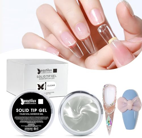 Beautilux Fester Nagelkleber für kunstnägel, 50g Solide Press on Nail Glue für Pressen von Nägeln Strass Kleber Gel 3D Skulptur