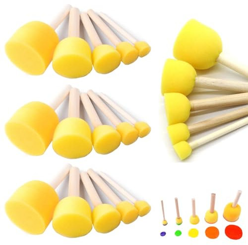 Forlush 20 Stück Rundschwamm Pinsel Set, Malwerkzeuge, Pinselset aus Schaumstoff, Schwämme zum Malen, für Malerei, Graffiti, DIY handgefertigt (Fünf Größen)
