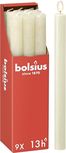 Bolsius Rustik Candele a bastoncino – Avorio – 9 pezzi – durata 13 ore – Non profumate – Cera vegetale naturale – Senza gocciolamento – Senza olio di palma – 27 x 2,3 cm