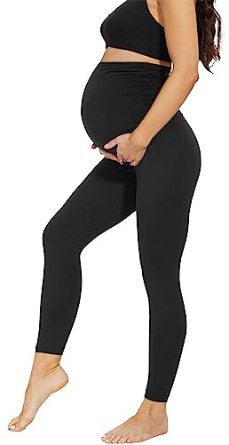 AMIYOYO Pantalones de maternidad para mujer, de cintura alta, leggings de embarazo opacos, leggings de maternidad, pantalones de ocio, elásticos, ropa de maternidad para embarazadas, largos, Negro