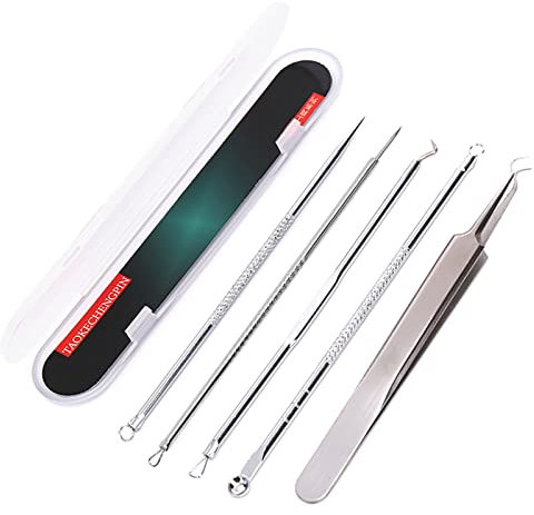 Herramientas para Eliminar Espinillas,5 Piezas Extractor de acné,Extractor de Puntos Negros Kit,Extractor Punto Negro Comedones Blackhead Remover Kit,para eliminar el acné de la nariz o la cara
