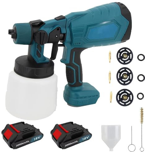 Akku Farbsprühsystem,kompatibel mit Makita 18V Akkus, Elektro Lackierpistole mit 3 Düsen, 3 Spritzmuster,1000ml farbsprühgerät,zum Streichen von Wänden Gartenzaun (2x3000mAh Akku und Ladegerät)
