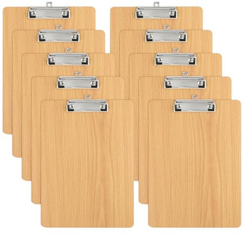 CYEER 10 Stück Klemmbrett A4 Holz Extra Dick 4MM, Klemmbretter A4, Schreibbrett Klemmbrett, Clipboard mit Metalklemme und Aufhängeose für Büro, Restaurant, Schule(225x318MM)