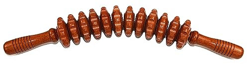 Massageroller Rücken Mit Griff Massage Holz Anti Cellulite Massagegerät, Rückenmassageroller, Massagerolle Körper Roller Für Nacken,Beine,Körper, 1 Stück,Natürliche Holzfarbe (12 Räder-B)