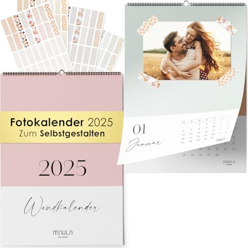 Fotokalender 2025 zum Selbstgestalten - Bastelkalender 2025 mit Stickern - Wandkalender 2025 - Selbst Gestalten 2025 - DIY 2025 mit Ferienübersicht - DIN A4 WC011_25_pastel2