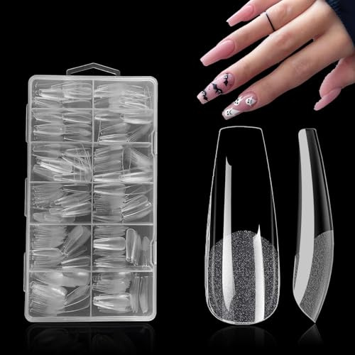 Coffin Nail Tips- SanFangyue Acrylic Nail Kit, 504Pcs Soft Gel Full Cover Tips for Soak Off Gel X Nail Extensions kit - False Nails 12 Sizes